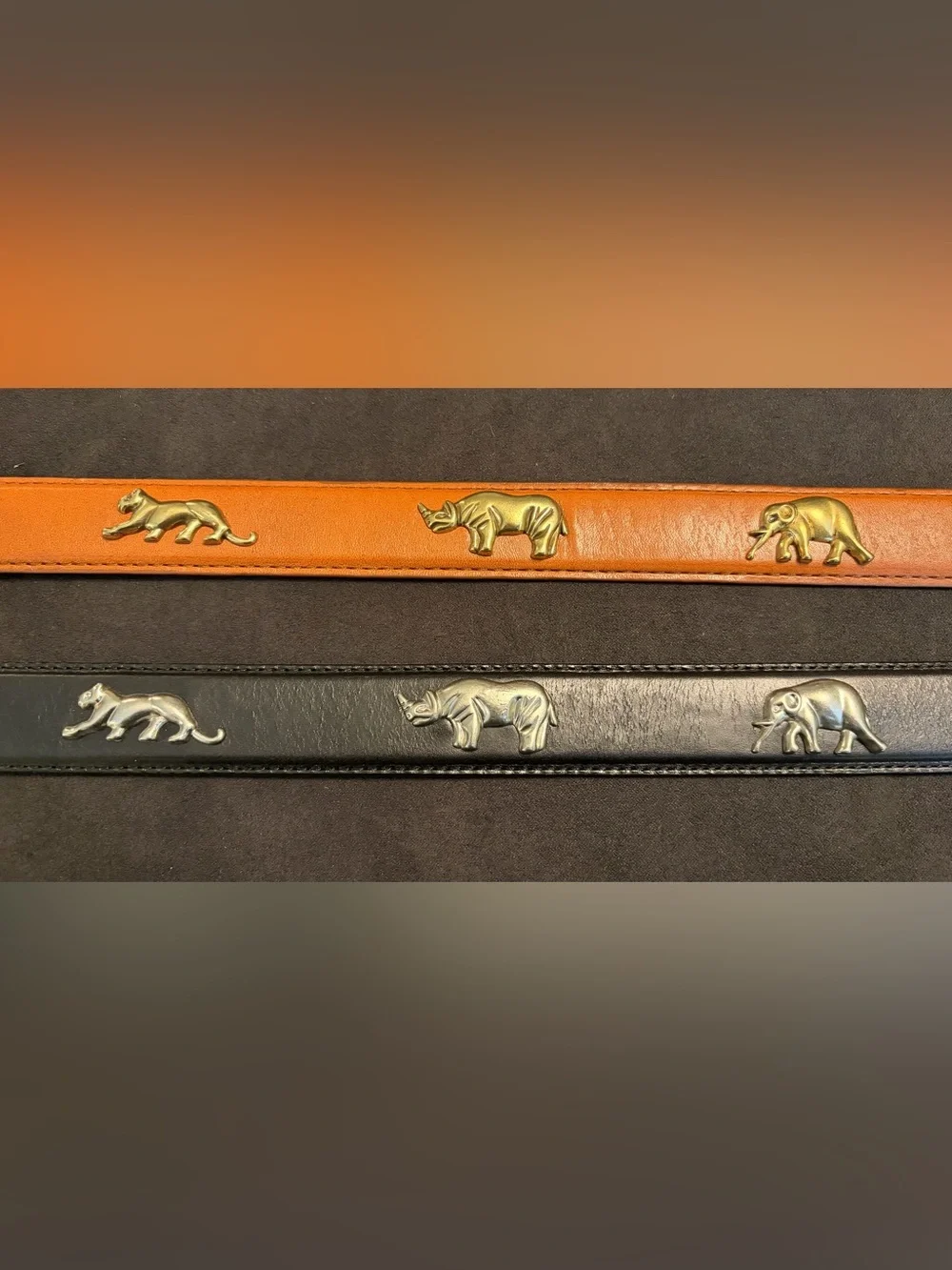 VTG 1992 Safari Belt Bundle Honest Genuine Leather Elephant Rhino Cheetah Med
